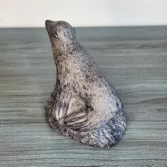 Vintage Seal Figurine on Rock Silver Gray Marine Animal Coastal Home Décor - Picture 4 of 6